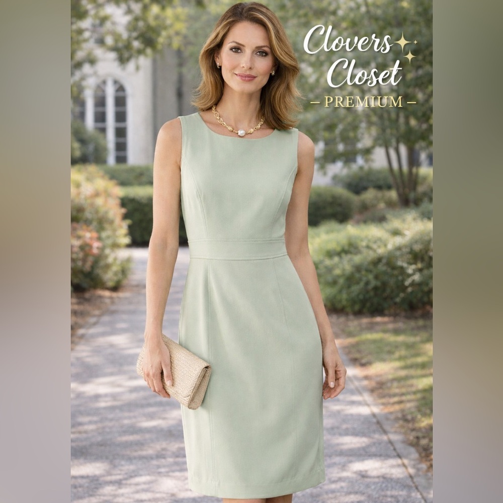 Kasper Sage Green Sheath Dress 10P Petite Career Church Easter